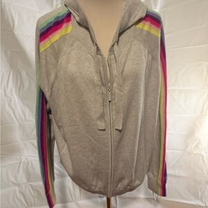 Gray Long Sleeve Hooded Sweatshirt with Yellow and Purple Stripes